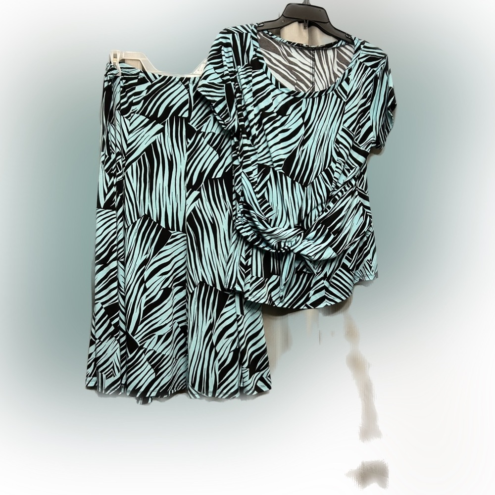 Women’s Two-Piece Perceptions Black & Teal Skirt Set Dress 16